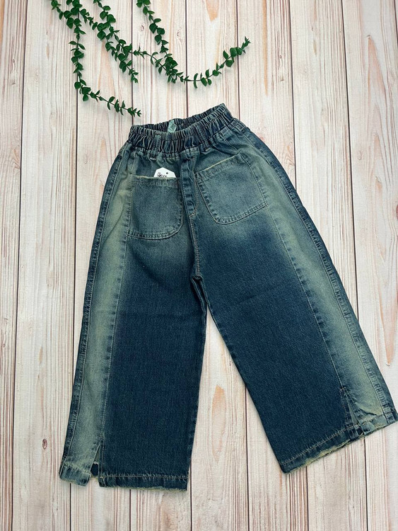 شلوار جین واید بگ دمپا چاک مناسب سنین 6 تا 14 سال