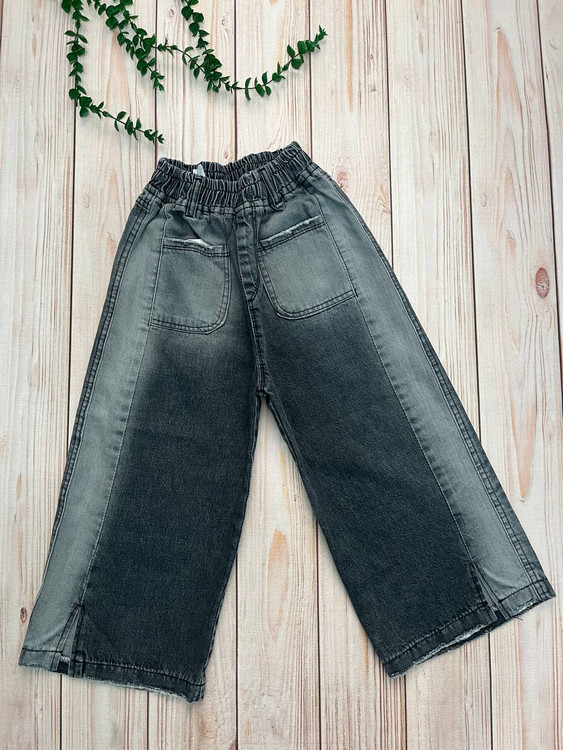 شلوار جین واید بگ دمپا چاک مناسب سنین 6 تا 14 سال