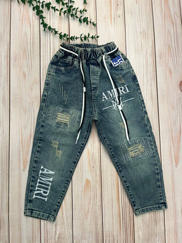 شلوار جین مام استایل کمرکش مناسب سنین 6 تا 13 سال