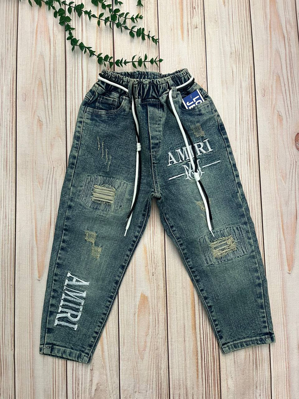 شلوار جین مام استایل کمرکش مناسب سنین 6 تا 13 سال