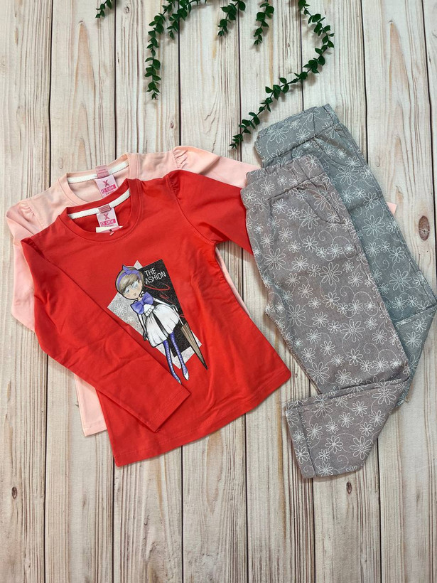 ست بلوز و شلوار مدل دختر نخ پنبه مناسب سنین 4 تا 6 سال