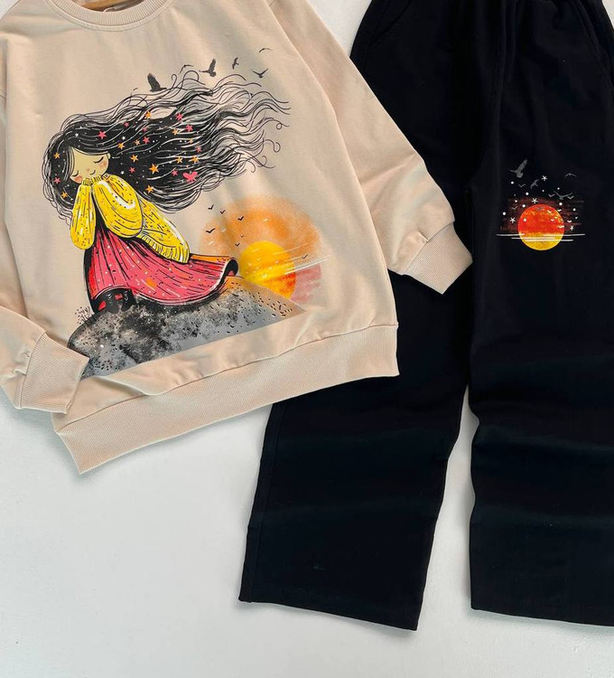 ست بلوز و شلوار دختر نشسته مناسب سنین 7 تا 12 سال