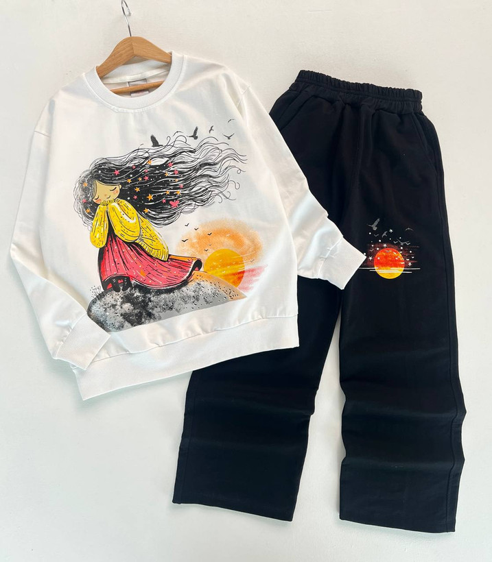 ست بلوز و شلوار دختر نشسته مناسب سنین 7 تا 12 سال