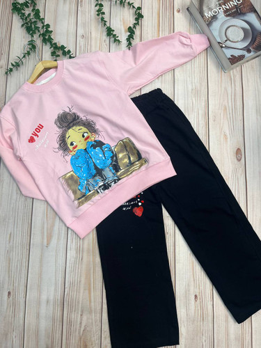 ست بلوز و شلوار دختر نشسته مناسب سنین 7 تا 12 سال